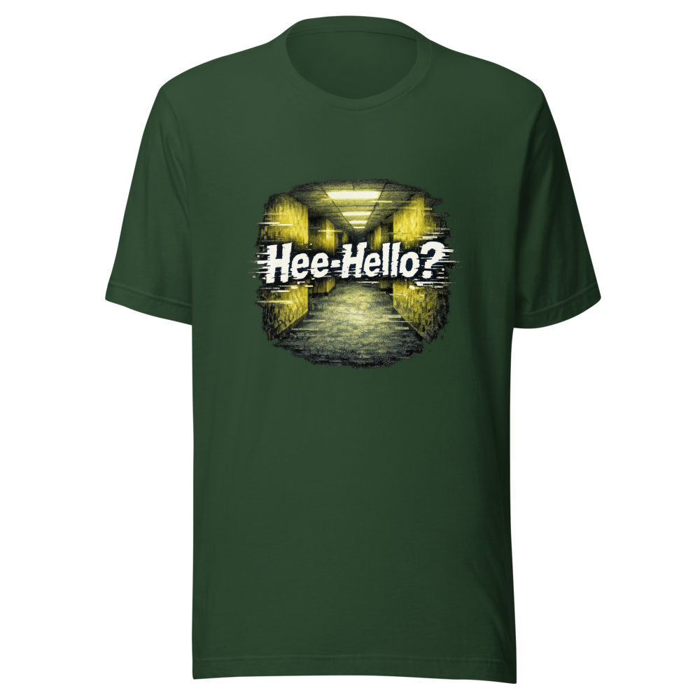 Backrooms Hee-Hello? Glitch T-Shirt - Image 7