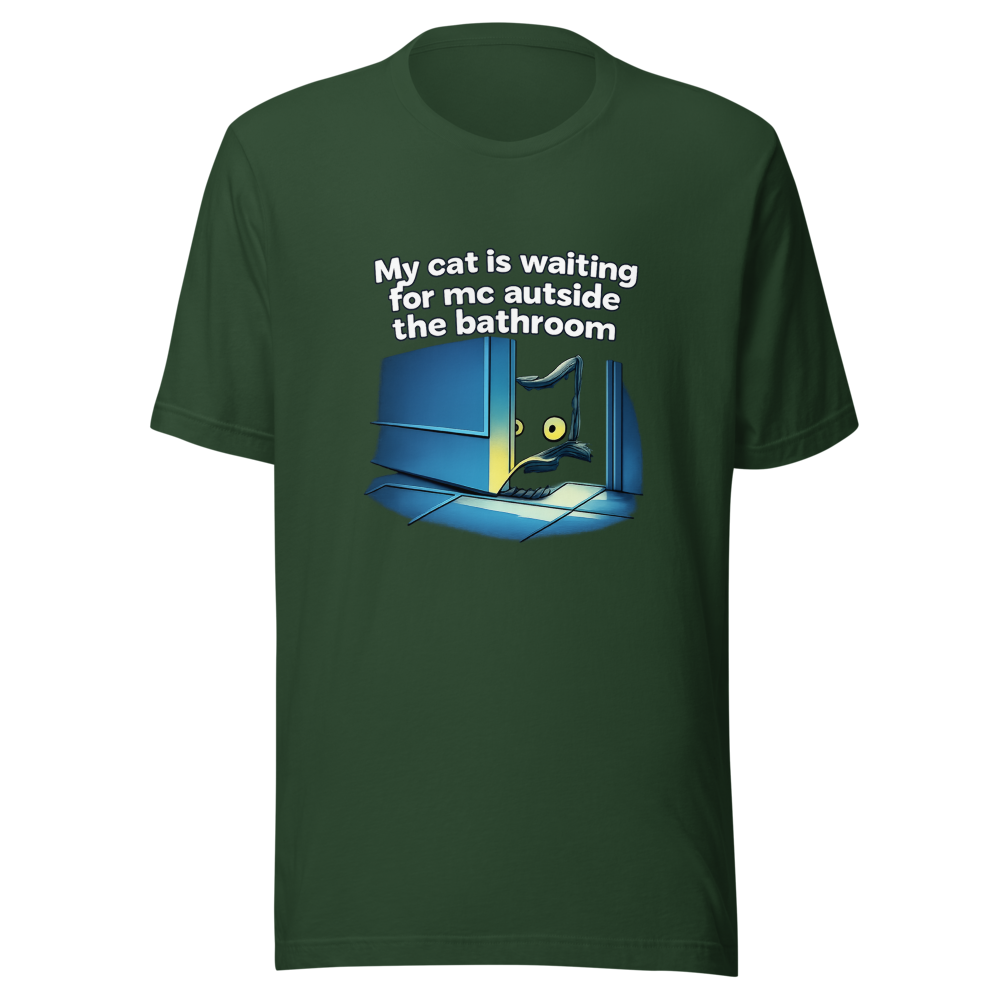 Cat Waiting Outside Bathroom Meme T-Shirt - Image 7