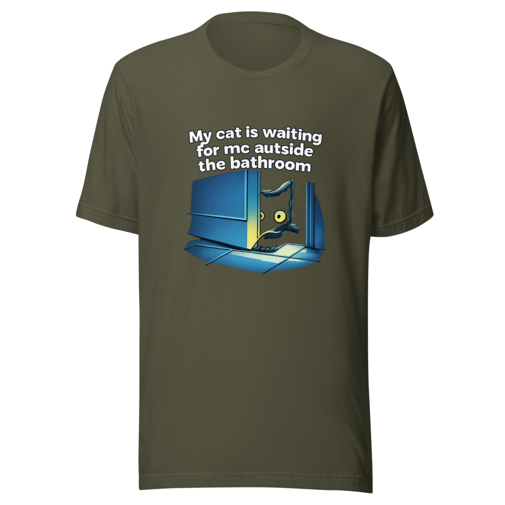 Cat Waiting Outside Bathroom Meme T-Shirt - Image 10