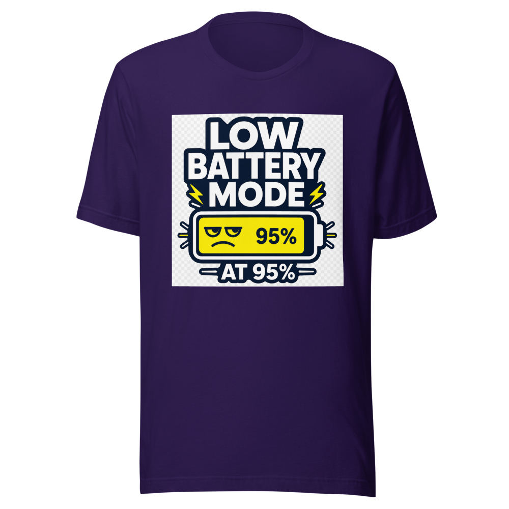 Low Battery Mode 95% Funny Meme T-Shirt - Image 3