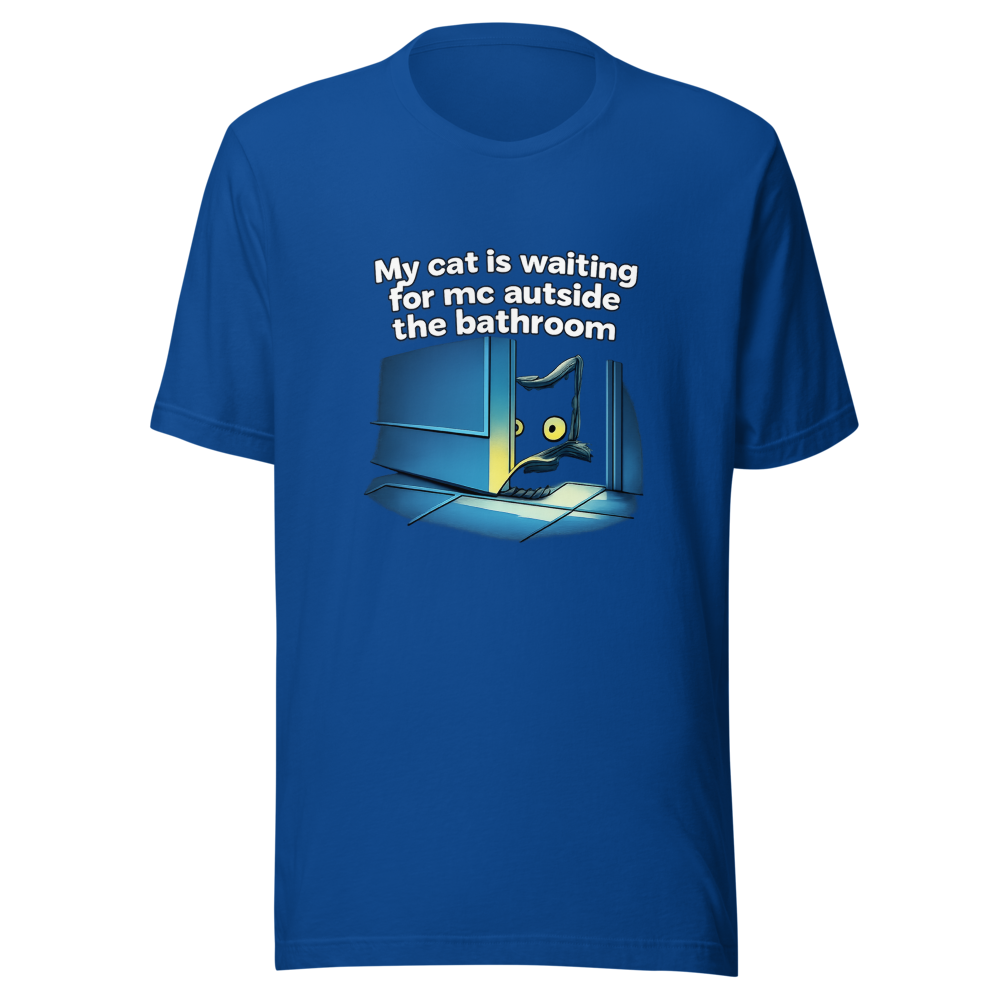 Cat Waiting Outside Bathroom Meme T-Shirt - Image 8