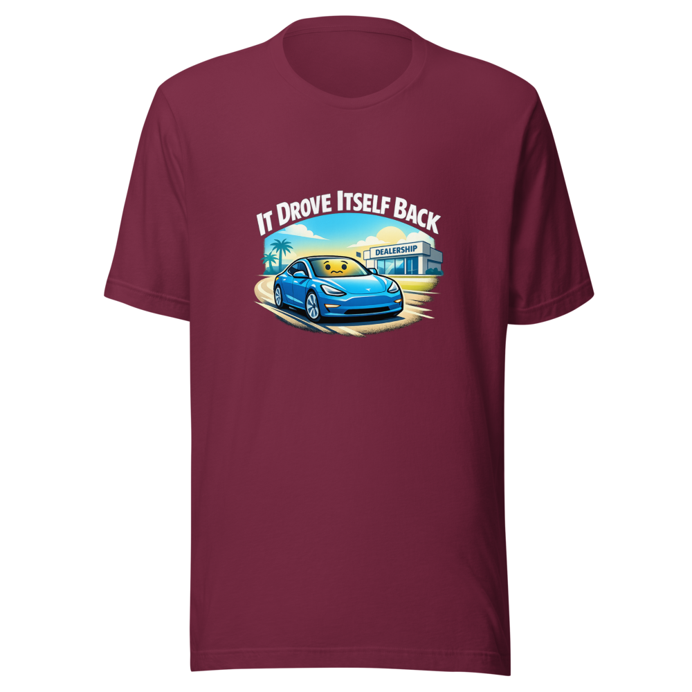 Tesla Auto-Return Funny Quote T-Shirt - Image 6