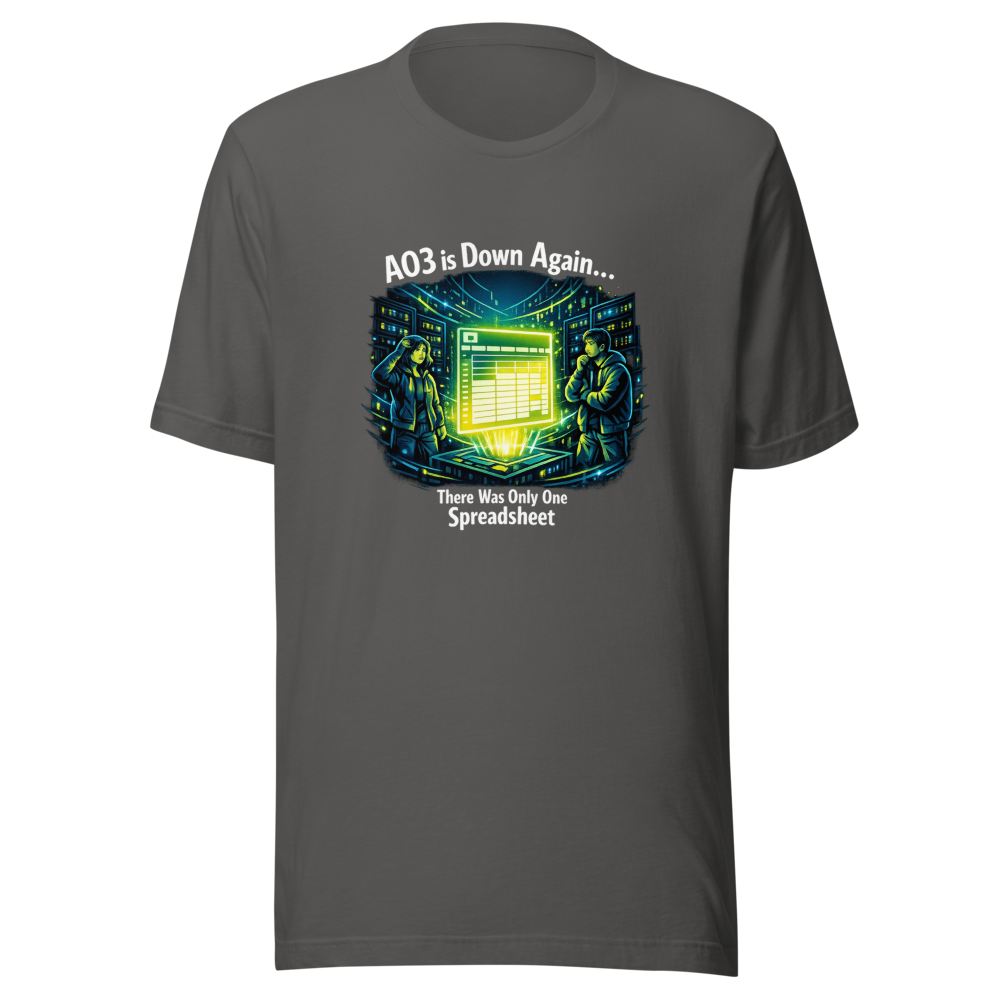 AO3 Down Fanfic Server Room Spreadsheet T-Shirt - Image 11