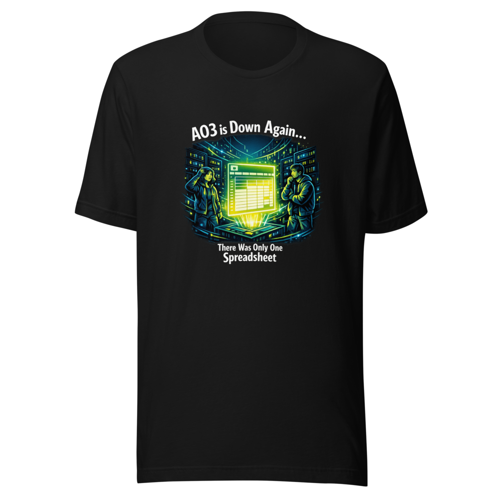 AO3 Down Fanfic Server Room Spreadsheet T-Shirt - Image 2