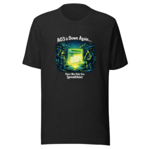 AO3 Down Fanfic Server Room Spreadsheet T-Shirt