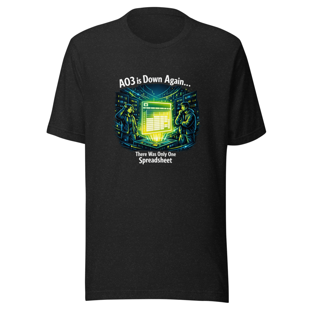 AO3 Down Fanfic Server Room Spreadsheet T-Shirt