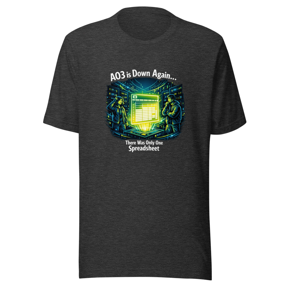 AO3 Down Fanfic Server Room Spreadsheet T-Shirt - Image 9