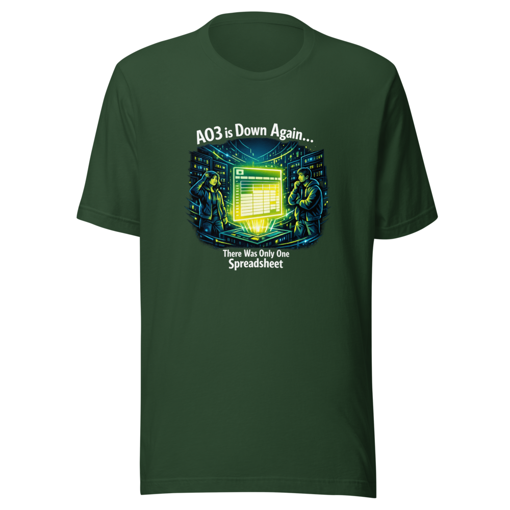 AO3 Down Fanfic Server Room Spreadsheet T-Shirt - Image 7