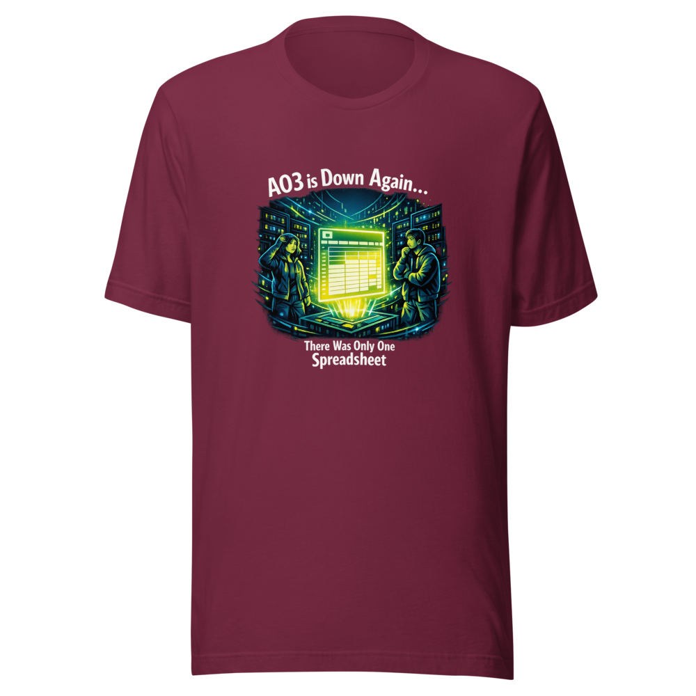 AO3 Down Fanfic Server Room Spreadsheet T-Shirt - Image 6