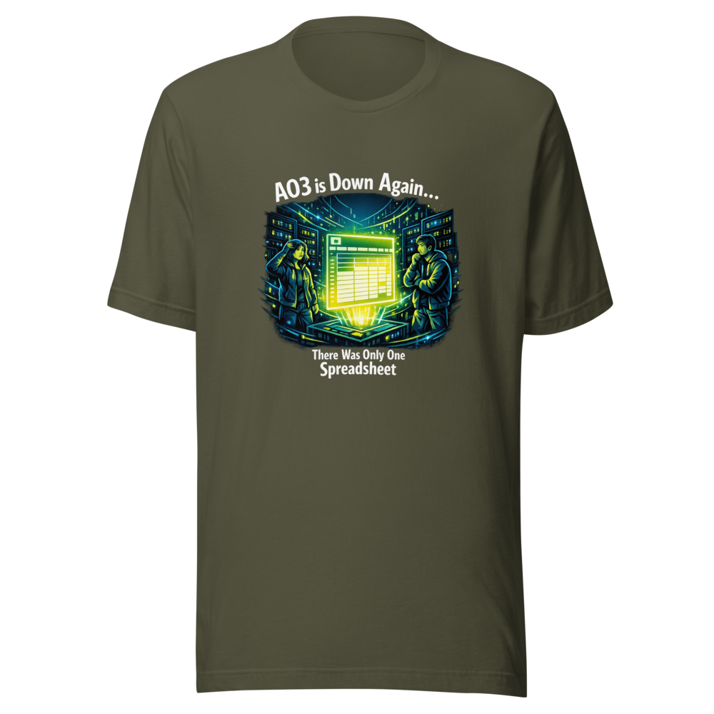 AO3 Down Fanfic Server Room Spreadsheet T-Shirt - Image 10