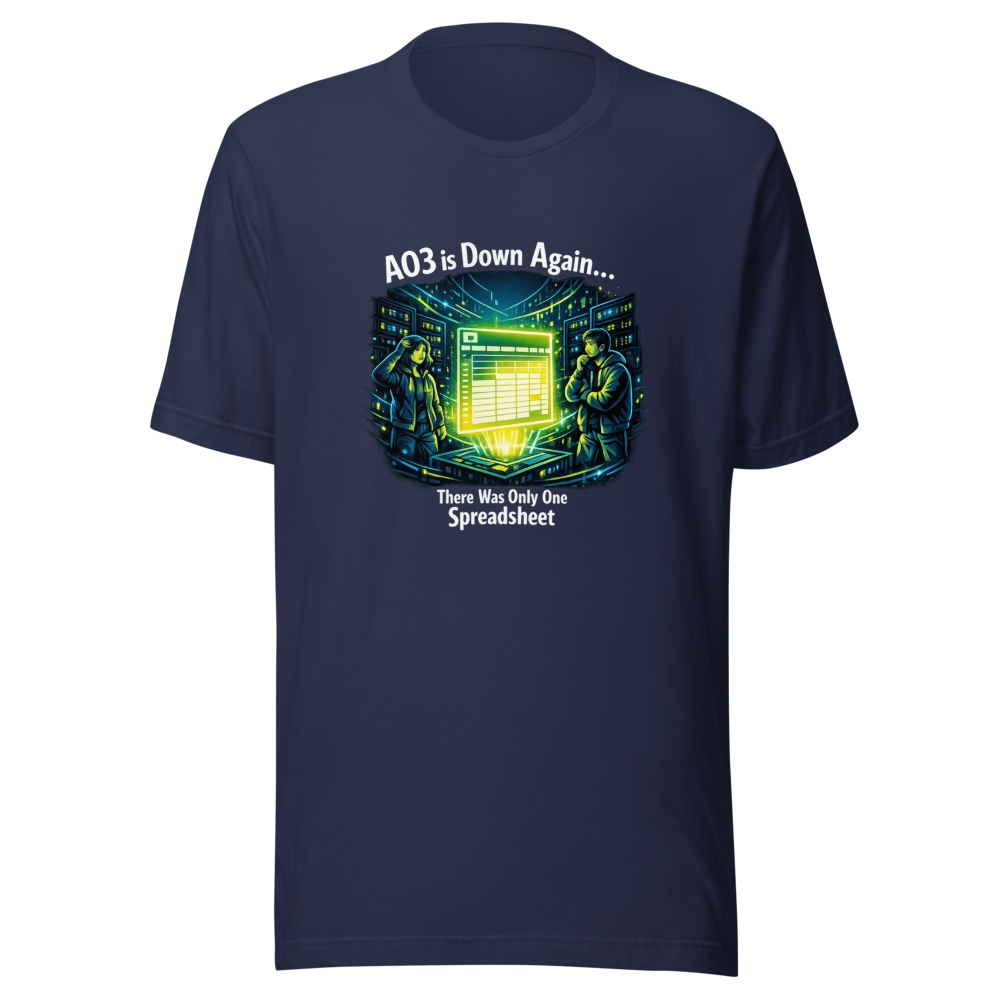 AO3 Down Fanfic Server Room Spreadsheet T-Shirt - Image 4