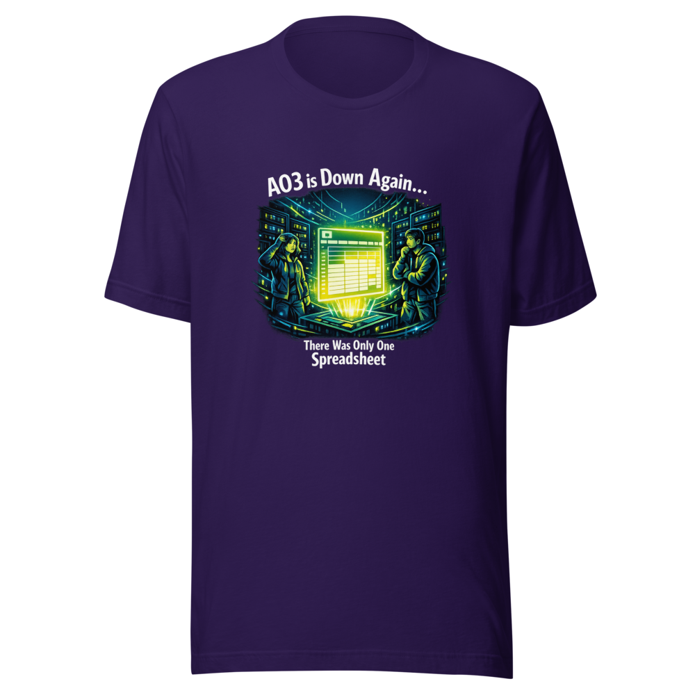 AO3 Down Fanfic Server Room Spreadsheet T-Shirt - Image 3