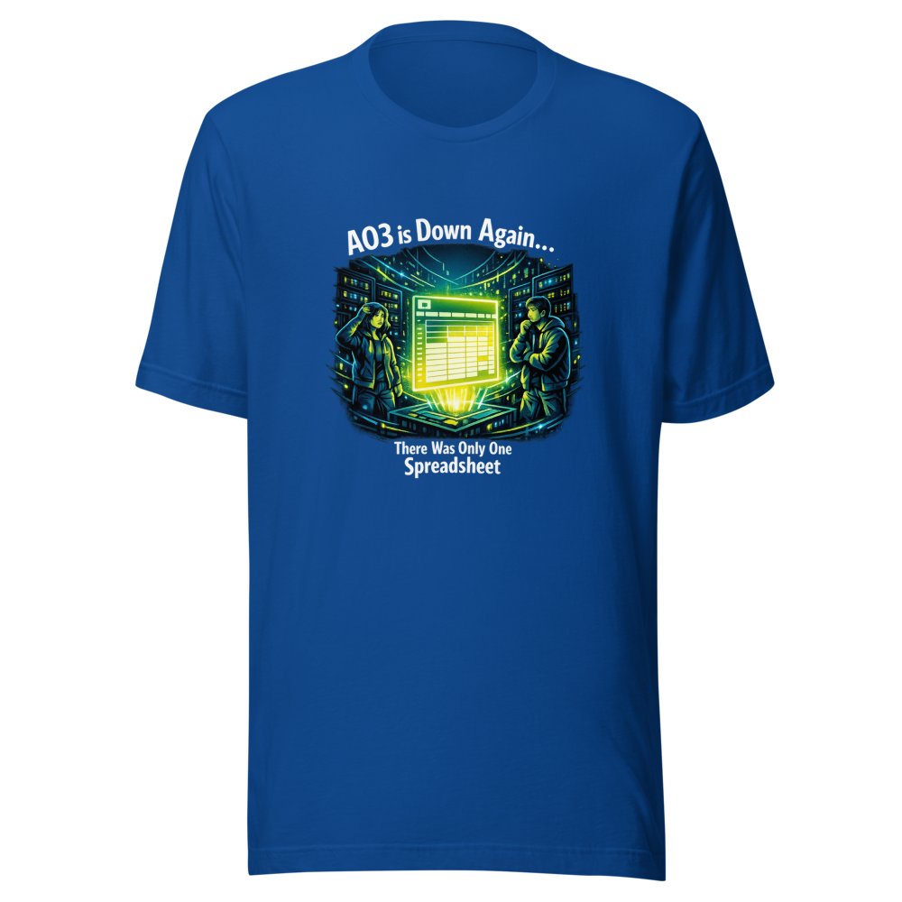 AO3 Down Fanfic Server Room Spreadsheet T-Shirt - Image 8
