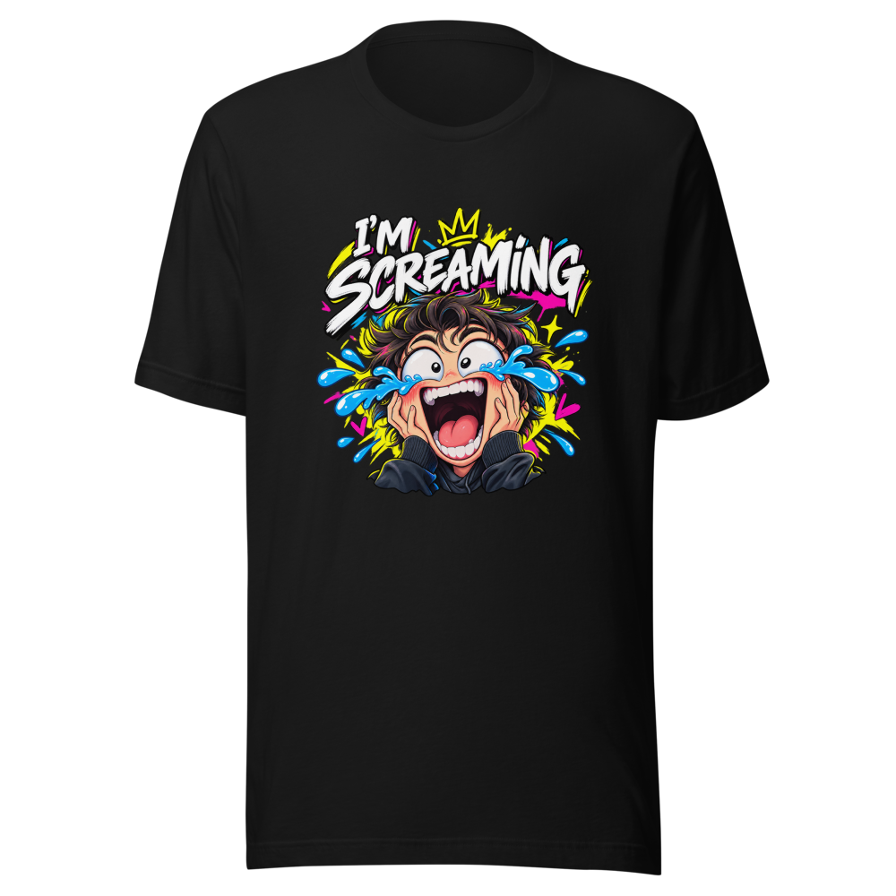 Offbeat Orbit Screaming Laughing Face Meme T-Shirt - Image 2