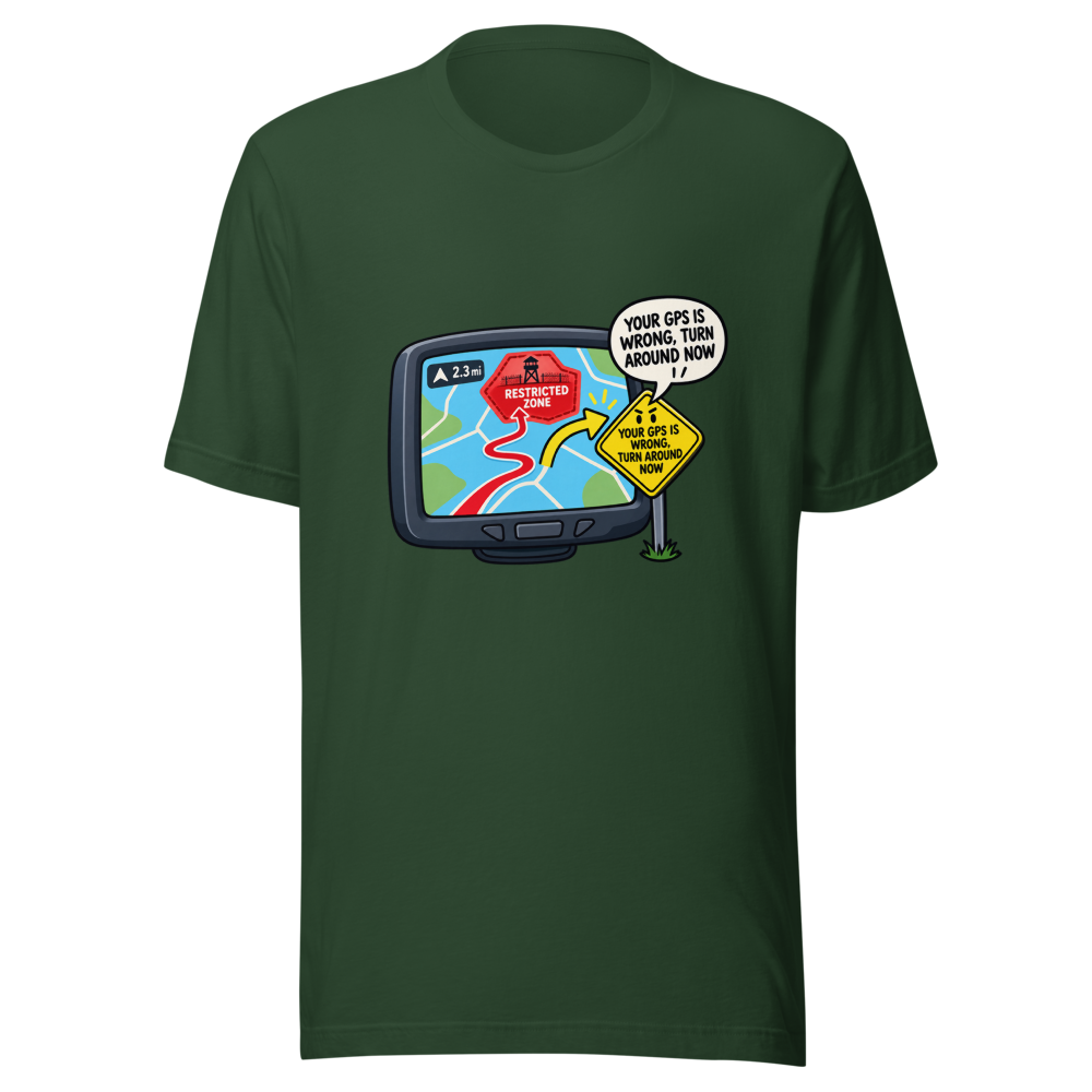 Apple Maps GPS Fail Military Zone T-Shirt - Image 7