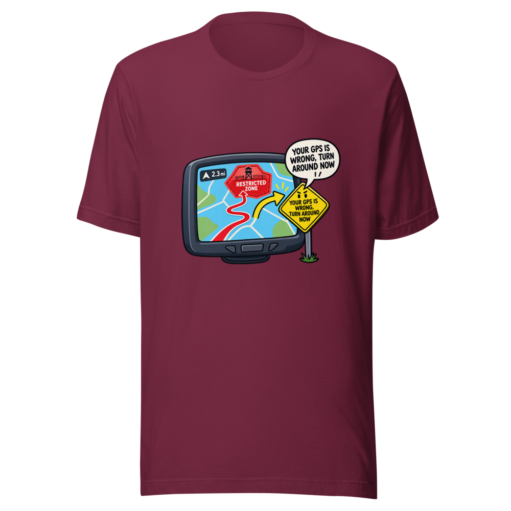 Apple Maps GPS Fail Military Zone T-Shirt - Image 6