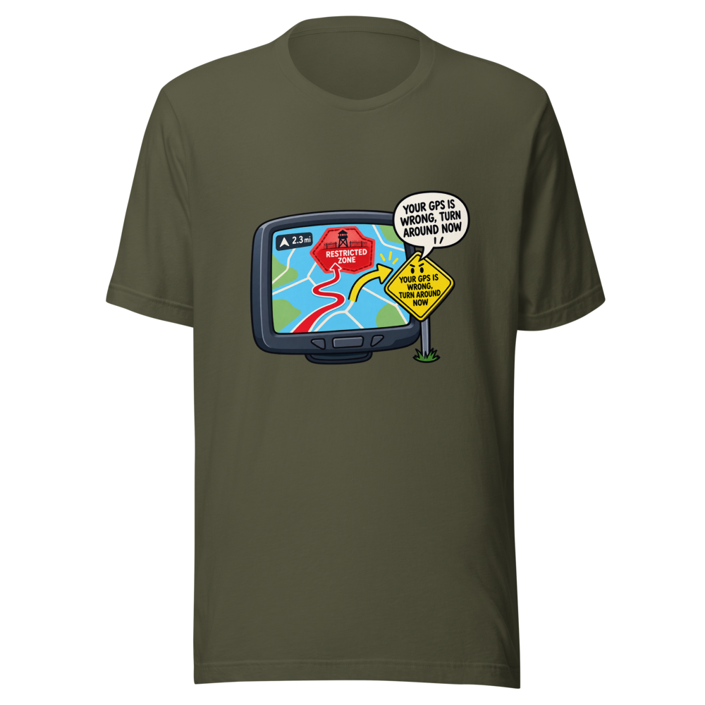 Apple Maps GPS Fail Military Zone T-Shirt - Image 10