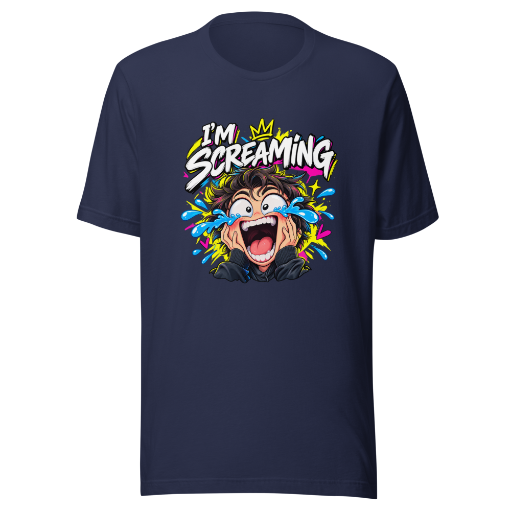 Offbeat Orbit Screaming Laughing Face Meme T-Shirt - Image 4