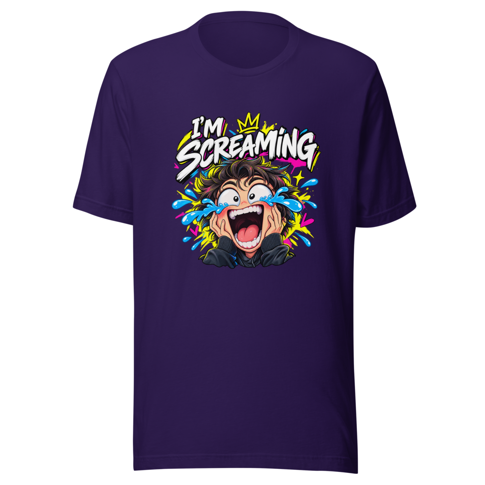 Offbeat Orbit Screaming Laughing Face Meme T-Shirt - Image 3