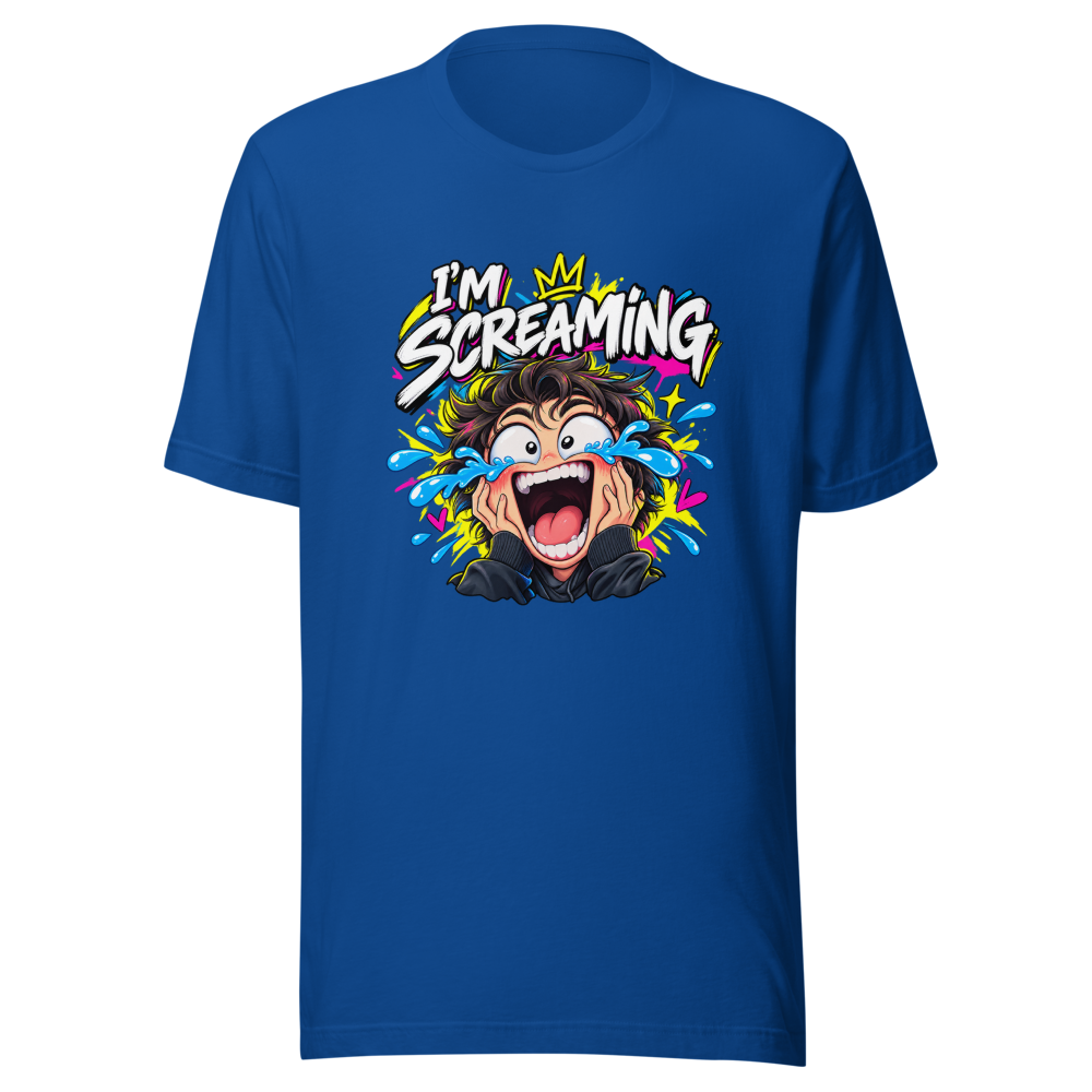 Offbeat Orbit Screaming Laughing Face Meme T-Shirt - Image 8