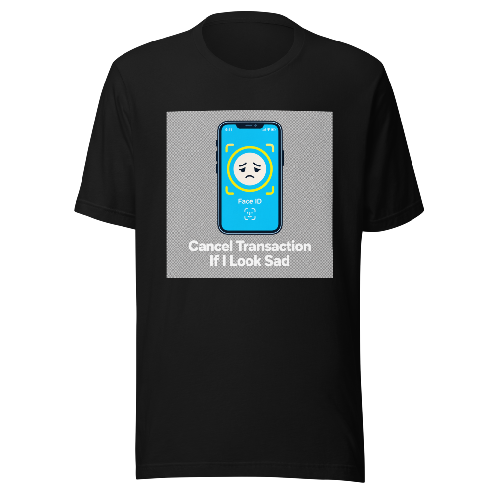 Sad Face ID Apple Pay Transaction Tee - Image 2