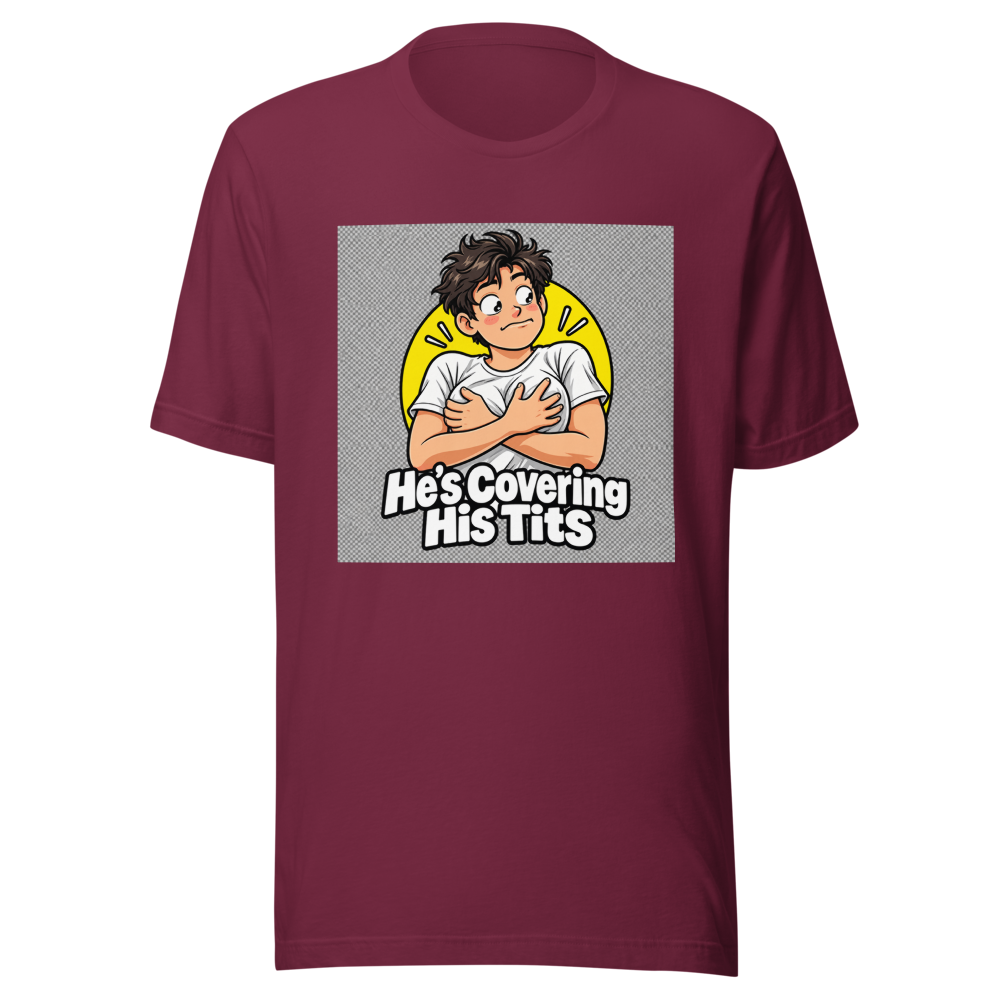 Funny Quote T-Shirt: He's Covering His Tits - Image 6