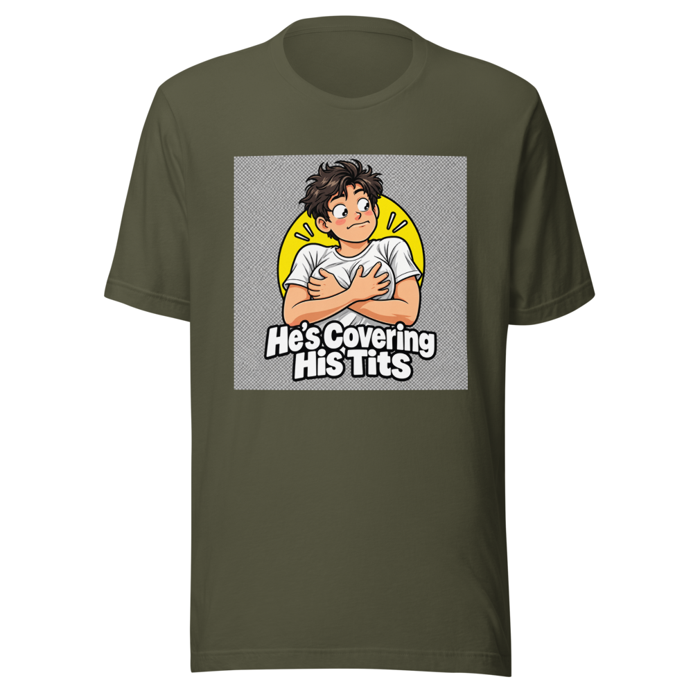 Funny Quote T-Shirt: He's Covering His Tits - Image 10